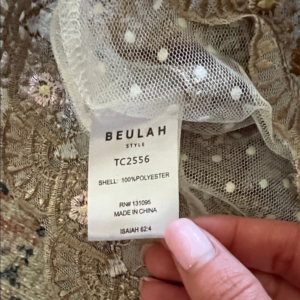BEULAH Style Victorian-Inspired White Lace Blouse with Golden Embroidery Size: S - Picture 12 of 13
